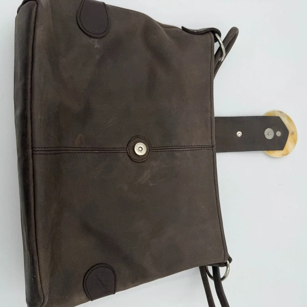 Annabelle Thom Kenya Brown Leather Hobo Bag‎ Horn Detail Shoulder Bag Artisan
